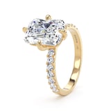Goldsmiths 18ct Yellow Gold Compass Set 4.25cttw Radiant Lab Grown Diamond Set Shoulder Solitaire Engagement Ring - Ring Size F.5