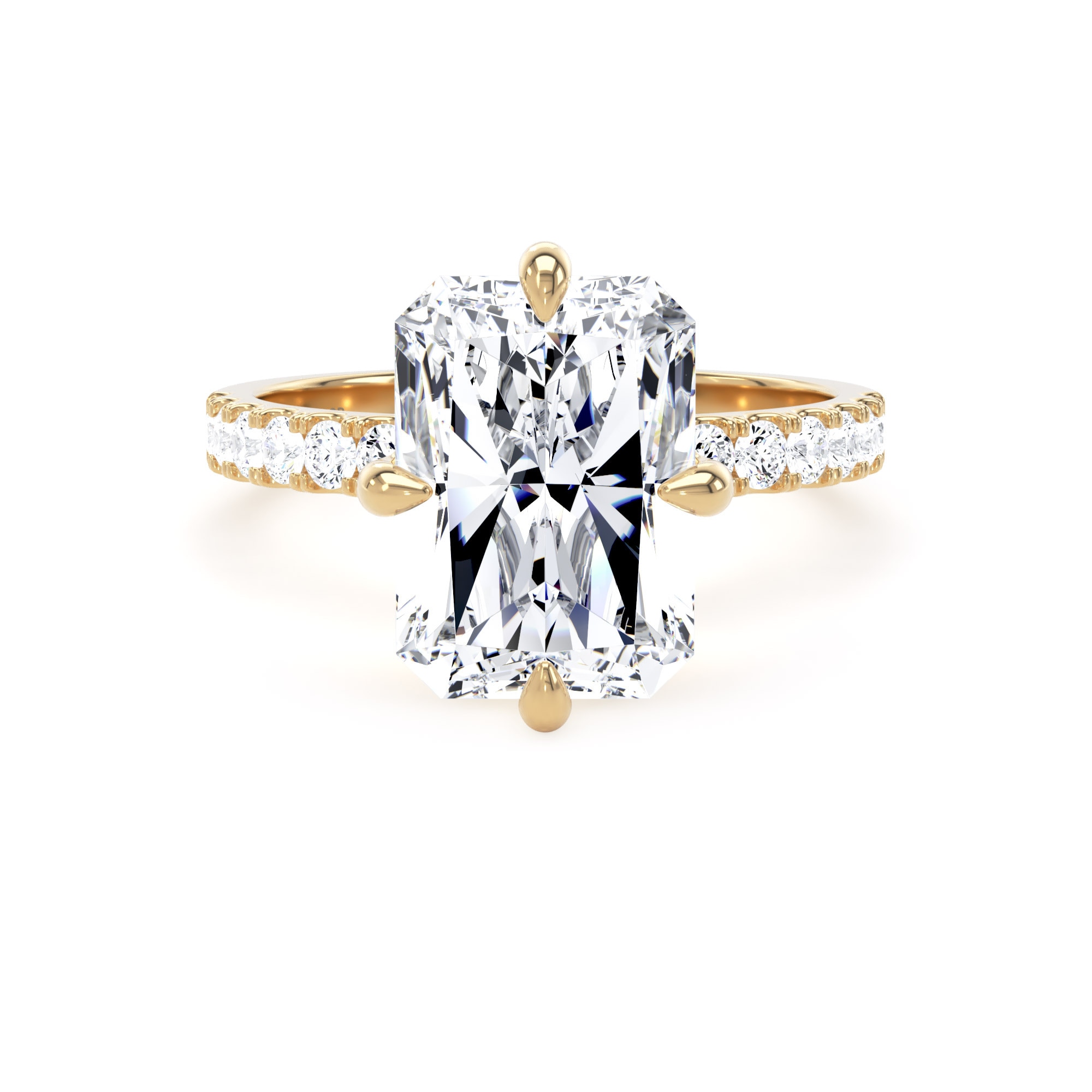 18ct Yellow Gold Compass Set 5.25cttw Radiant Lab Grown Diamond Set Shoulder Solitaire Engagement Ring