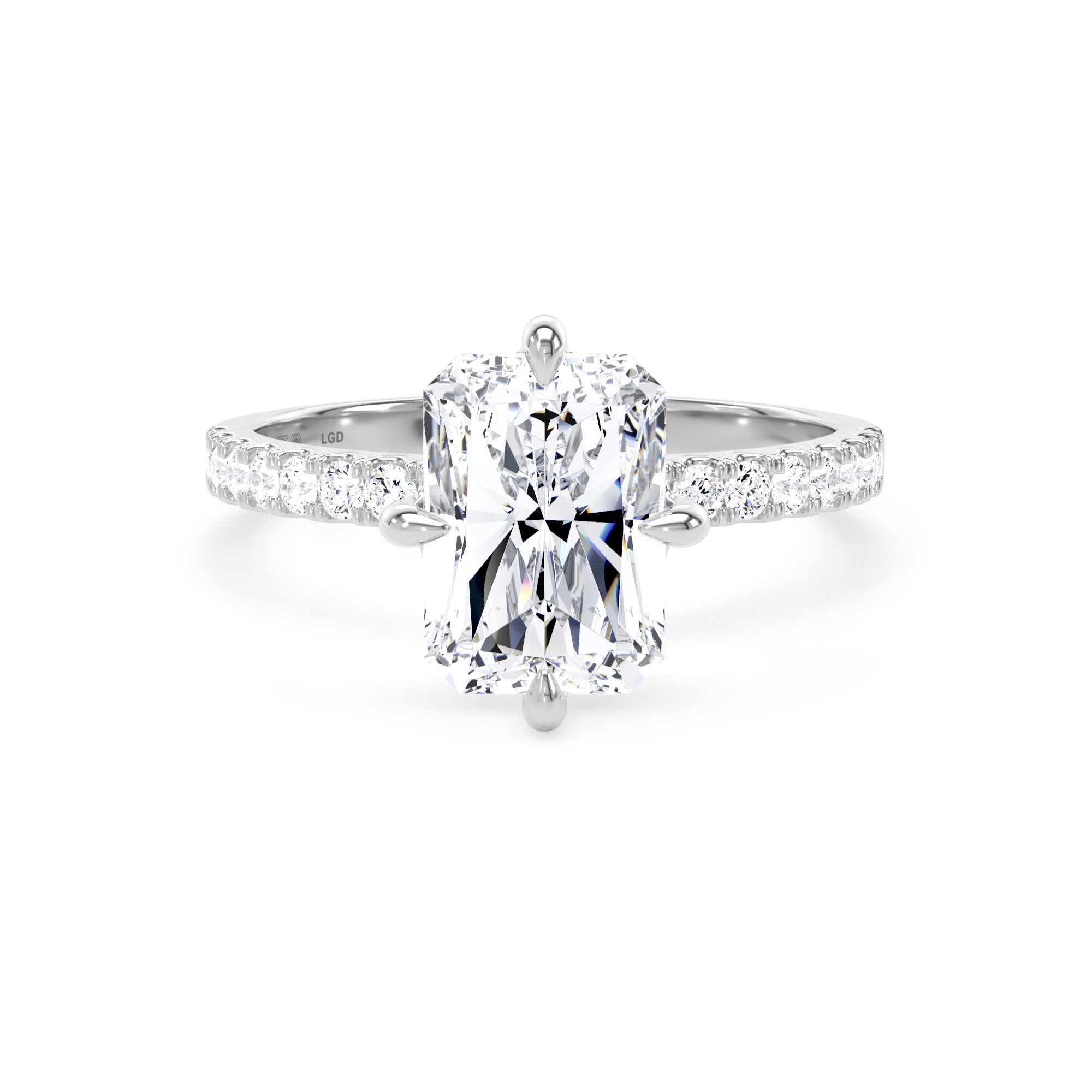 18ct White Gold Compass Set 2.70cttw Radiant Lab Grown Diamond Set Shoulder Solitaire Engagement Ring