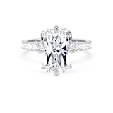 Goldsmiths 18ct White Gold Compass Set 5.25cttw Radiant Lab Grown Diamond Set Shoulder Solitaire Engagement Ring - Ring Size F.5