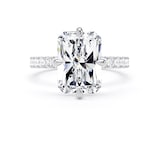 Goldsmiths 18ct White Gold Compass Set 5.25cttw Radiant Lab Grown Diamond Set Shoulder Solitaire Engagement Ring - Ring Size F.5