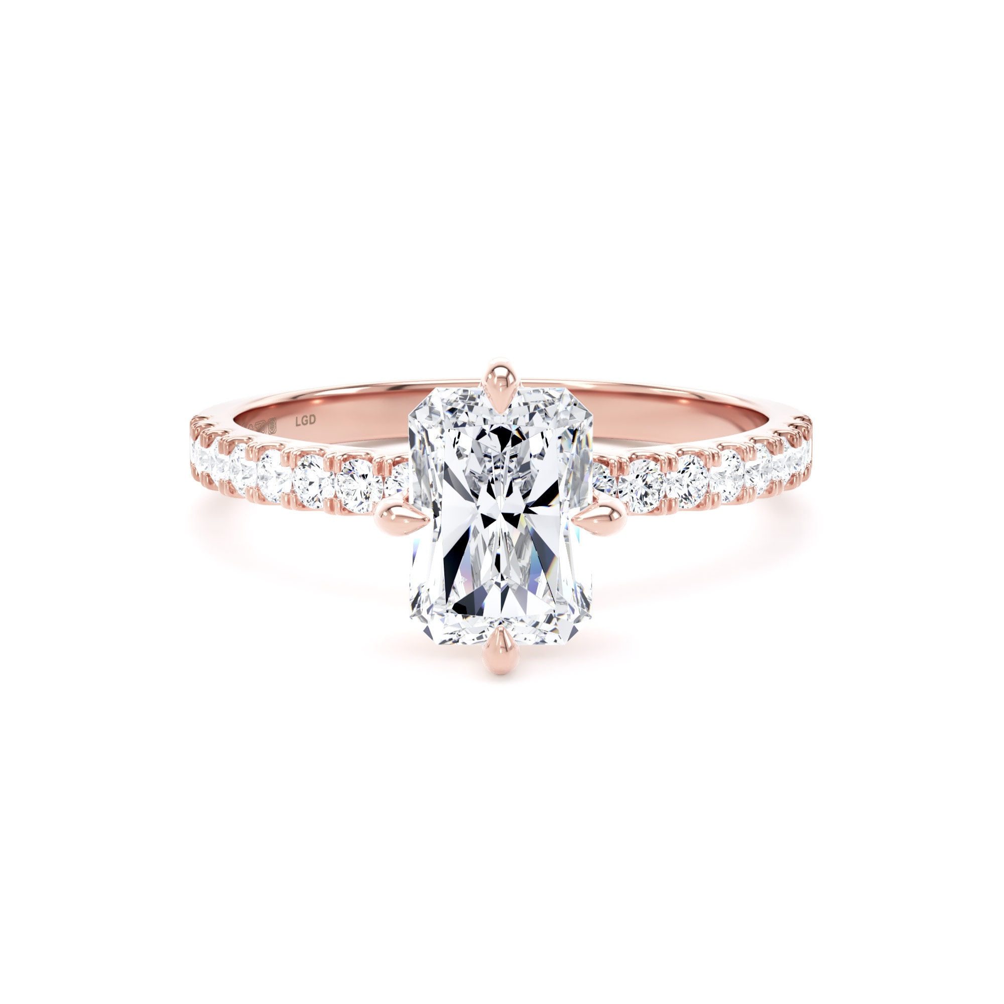 18ct Rose Gold Compass Set 1.70cttw Radiant Lab Grown Diamond Set Shoulder Solitaire Engagement Ring