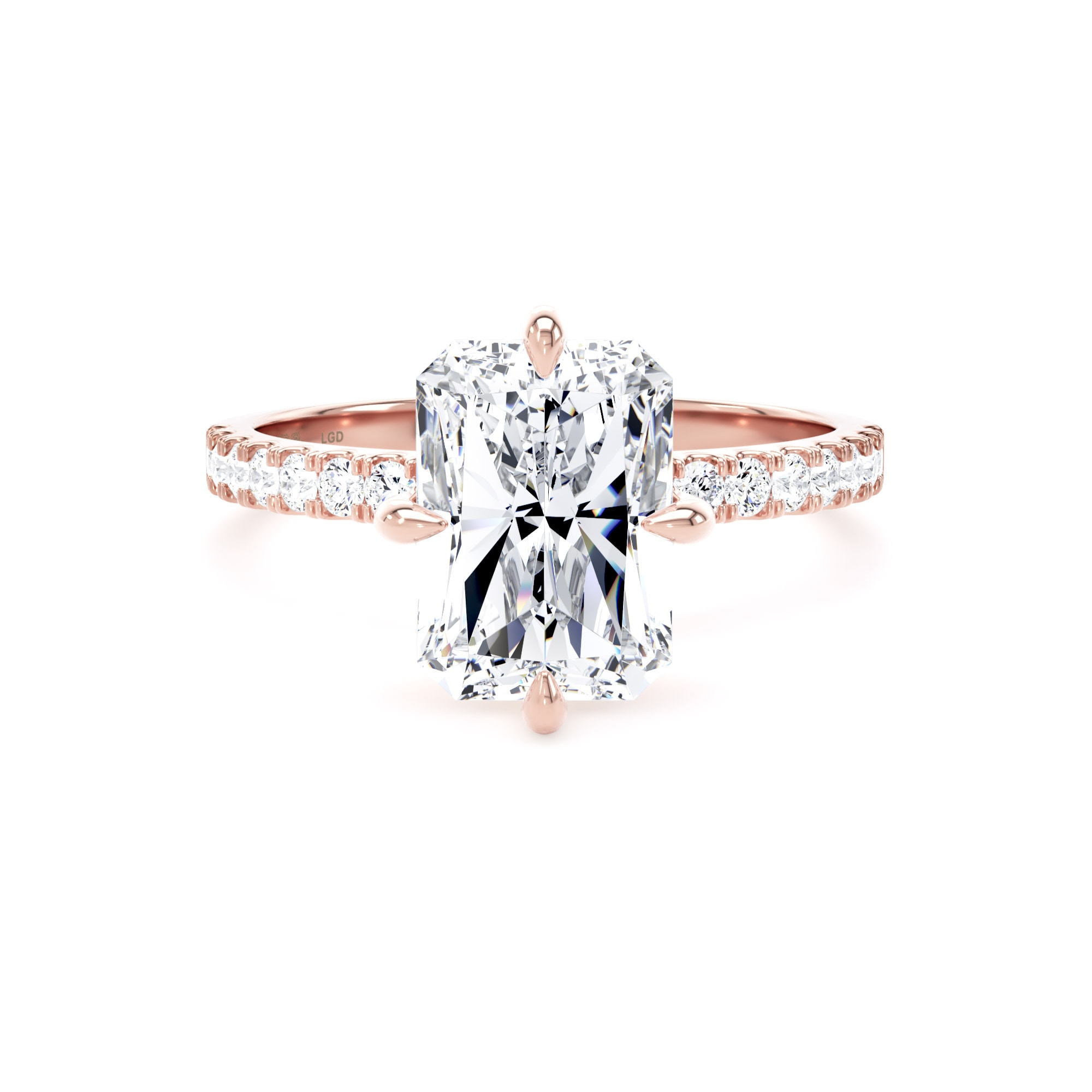 18ct Rose Gold Compass Set 3.25cttw Radiant Lab Grown Diamond Set Shoulder Solitaire Engagement Ring