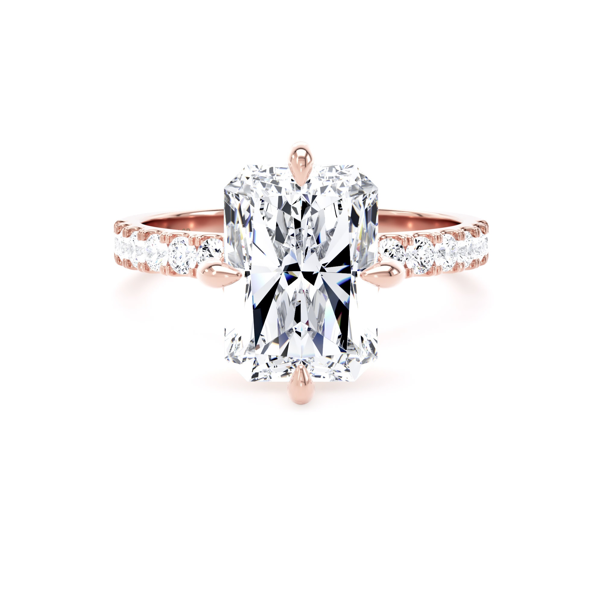 18ct Rose Gold Compass Set 4.25cttw Radiant Lab Grown Diamond Set Shoulder Solitaire Engagement Ring