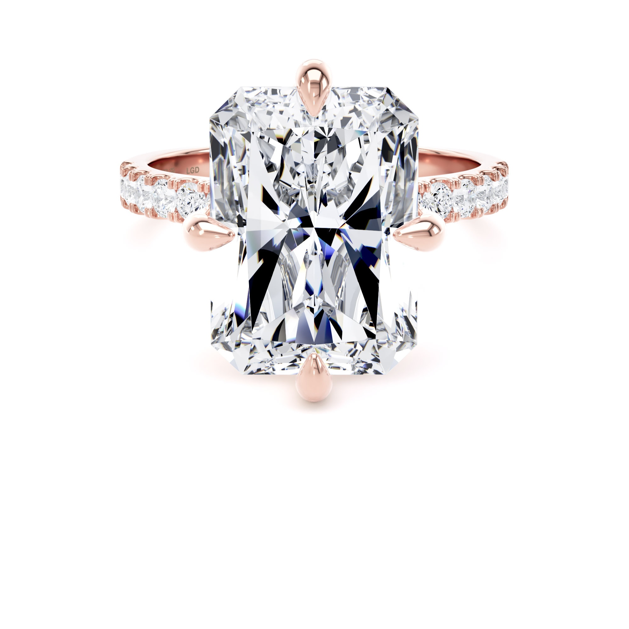 18ct Rose Gold Compass Set 7.25cttw Radiant Lab Grown Diamond Set Shoulder Solitaire Engagement Ring