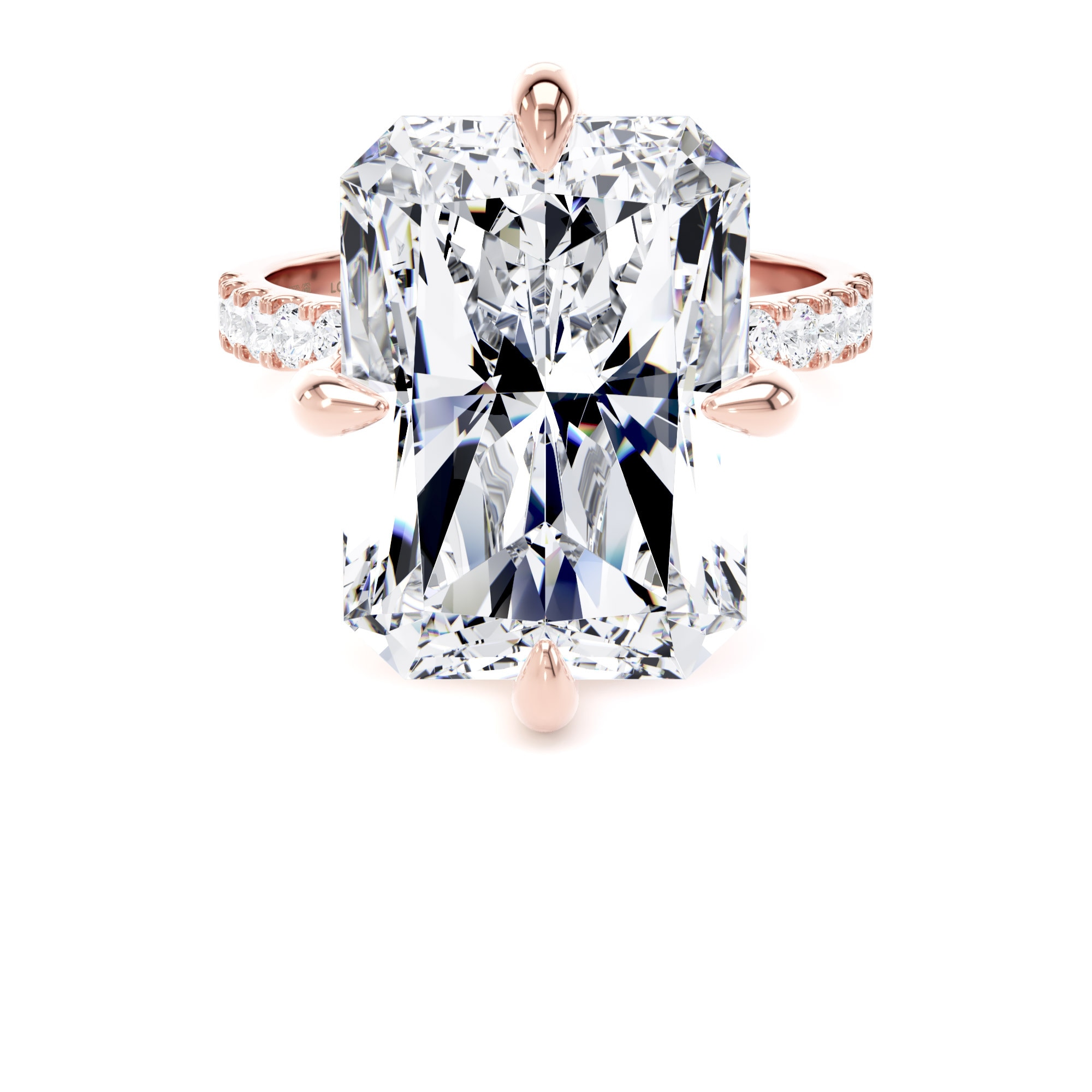 18ct Rose Gold Compass Set 10.25cttw Radiant Lab Grown Diamond Set Shoulder Solitaire Engagement Ring