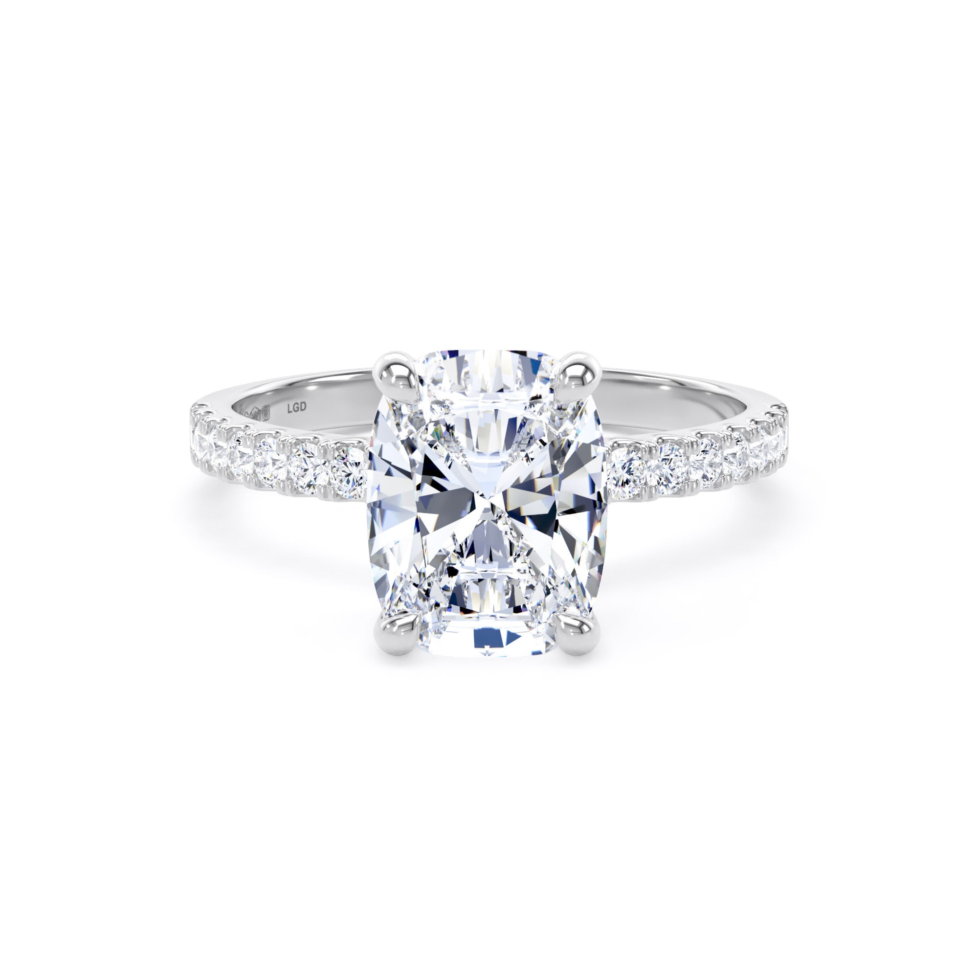 Platinum 2.70cttw Elongated Cushion Cut Lab Grown Diamond Set Shoulder Solitaire Engagement Ring