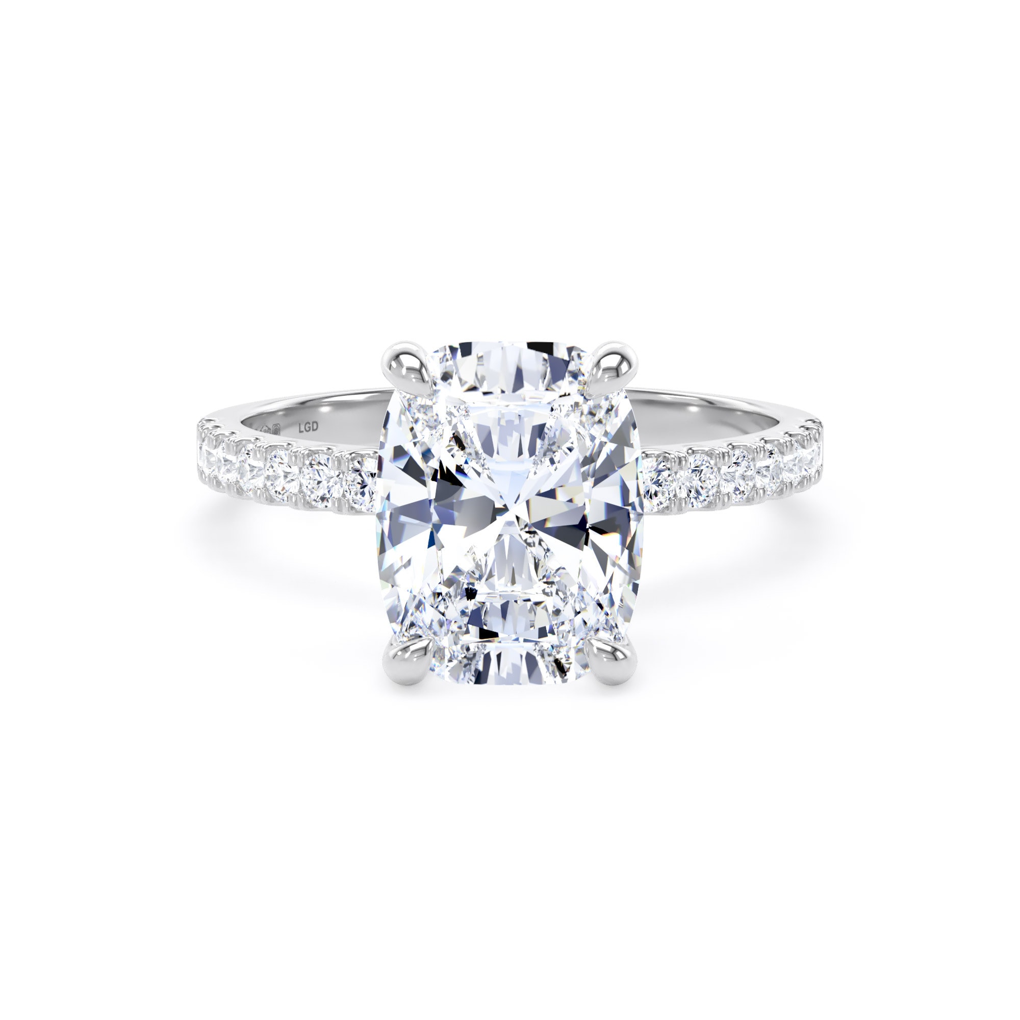 Platinum 3.25cttw Elongated Cushion Cut Lab Grown Diamond Set Shoulder Solitaire Engagement Ring