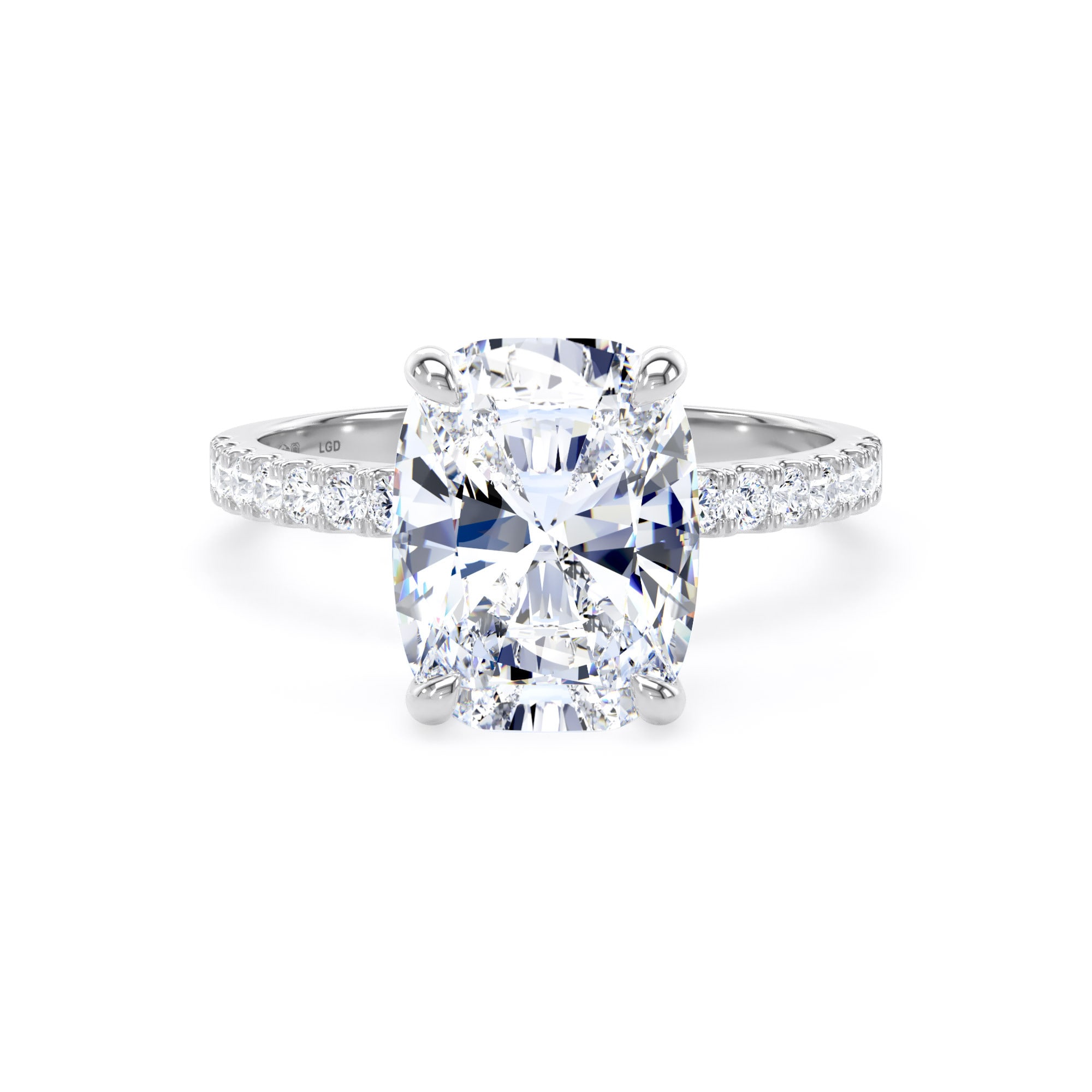 Platinum 4.25cttw Elongated Cushion Cut Lab Grown Diamond Set Shoulder Solitaire Engagement Ring