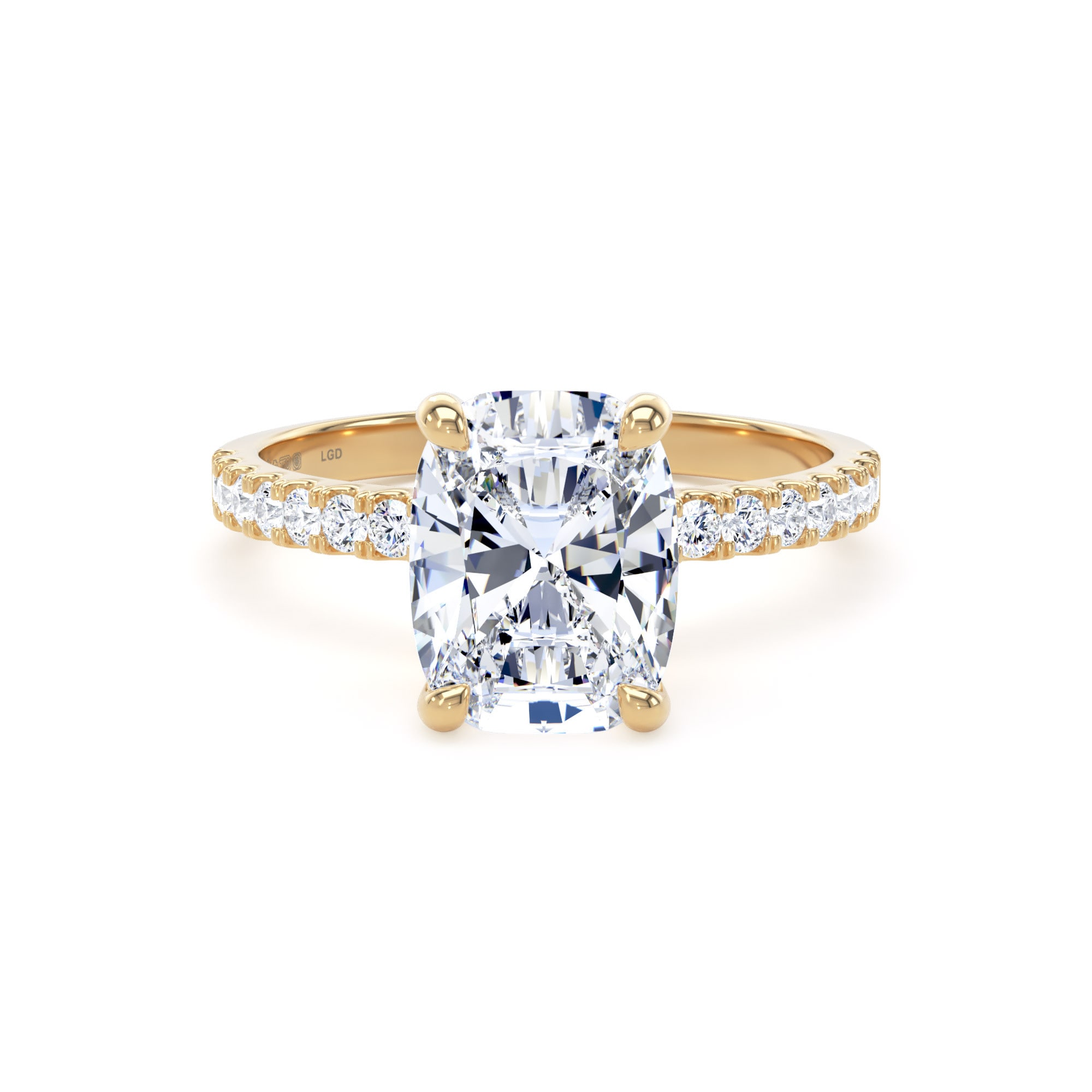 18ct Yellow Gold 2.70cttw Elongated Cushion Cut Lab Grown Diamond Set Shoulder Solitaire Engagement Ring