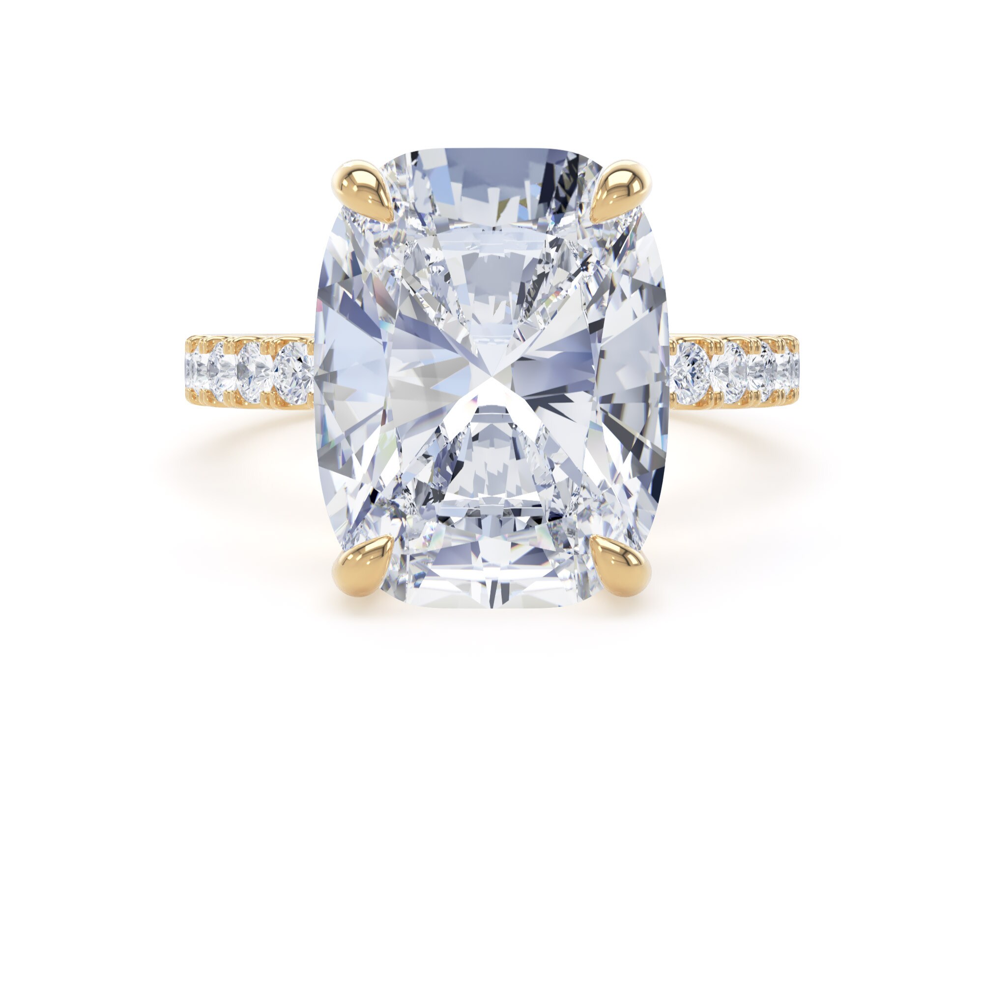 Goldsmiths 18ct Yellow Gold 7.25cttw Elongated Cushion Cut Lab Grown Diamond Set Shoulder Solitaire Engagement Ring - Ring Size I Goldsmiths 18ct Yellow Gold 7.25cttw Elongated Cushion Cut Lab Grown Diamond Set Shoulder Solitaire Engagement Ring - Ring Size I