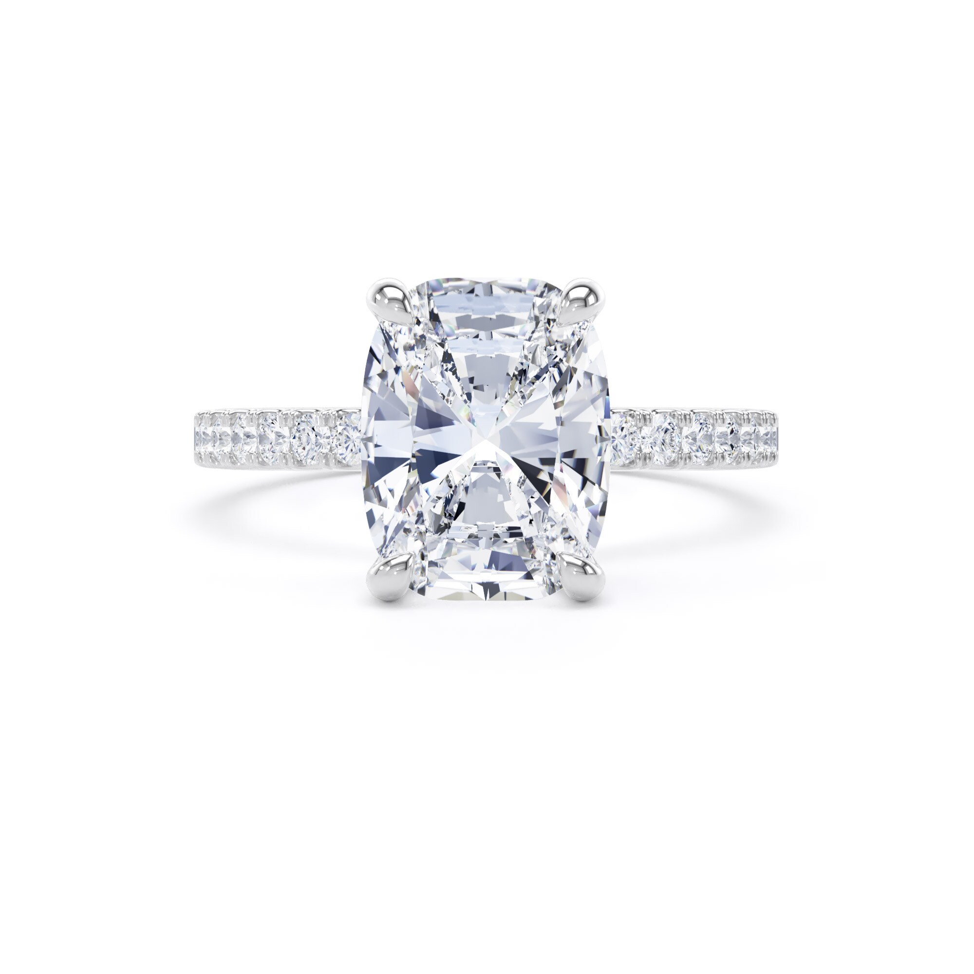 Goldsmiths 18ct White Gold 3.25cttw Elongated Cushion Cut Lab Grown Diamond Set Shoulder Solitaire Engagement Ring - Ring Size P