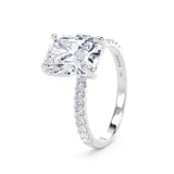 Goldsmiths 18ct White Gold 3.25cttw Elongated Cushion Cut Lab Grown Diamond Set Shoulder Solitaire Engagement Ring - Ring Size F