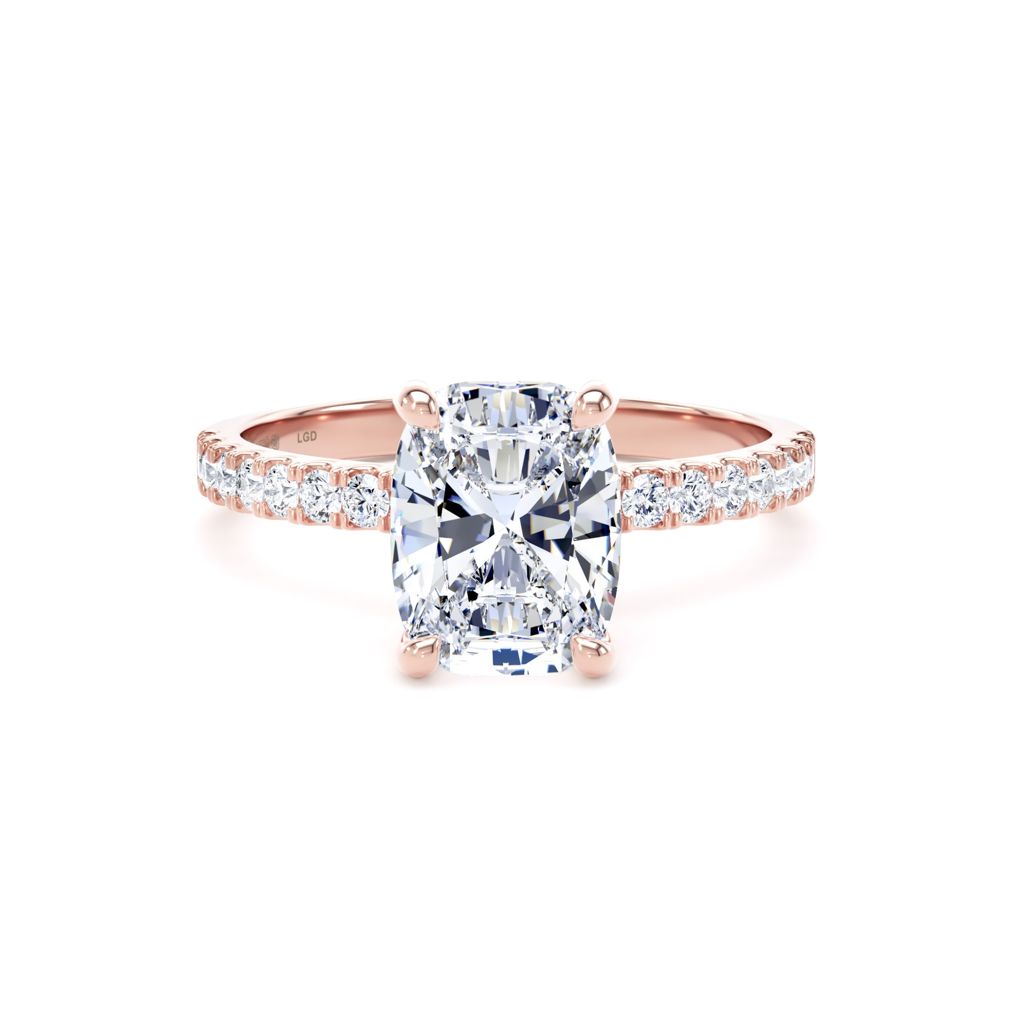 18ct Rose Gold 2.20cttw Elongated Cushion Cut Lab Grown Diamond Set Shoulder Solitaire Engagement Ring