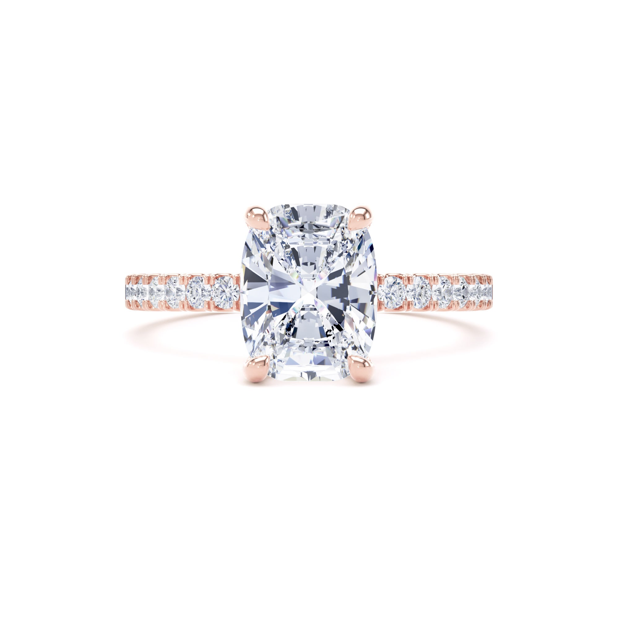 Goldsmiths 18ct Rose Gold 2.20cttw Elongated Cushion Cut Lab Grown Diamond Set Shoulder Solitaire Engagement Ring - Ring Size O