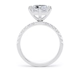 Goldsmiths Platinum Compass Set 4.25cttw Cushion Lab Grown Diamond Set Shoulder Solitaire Engagement Ring - Ring Size F.5