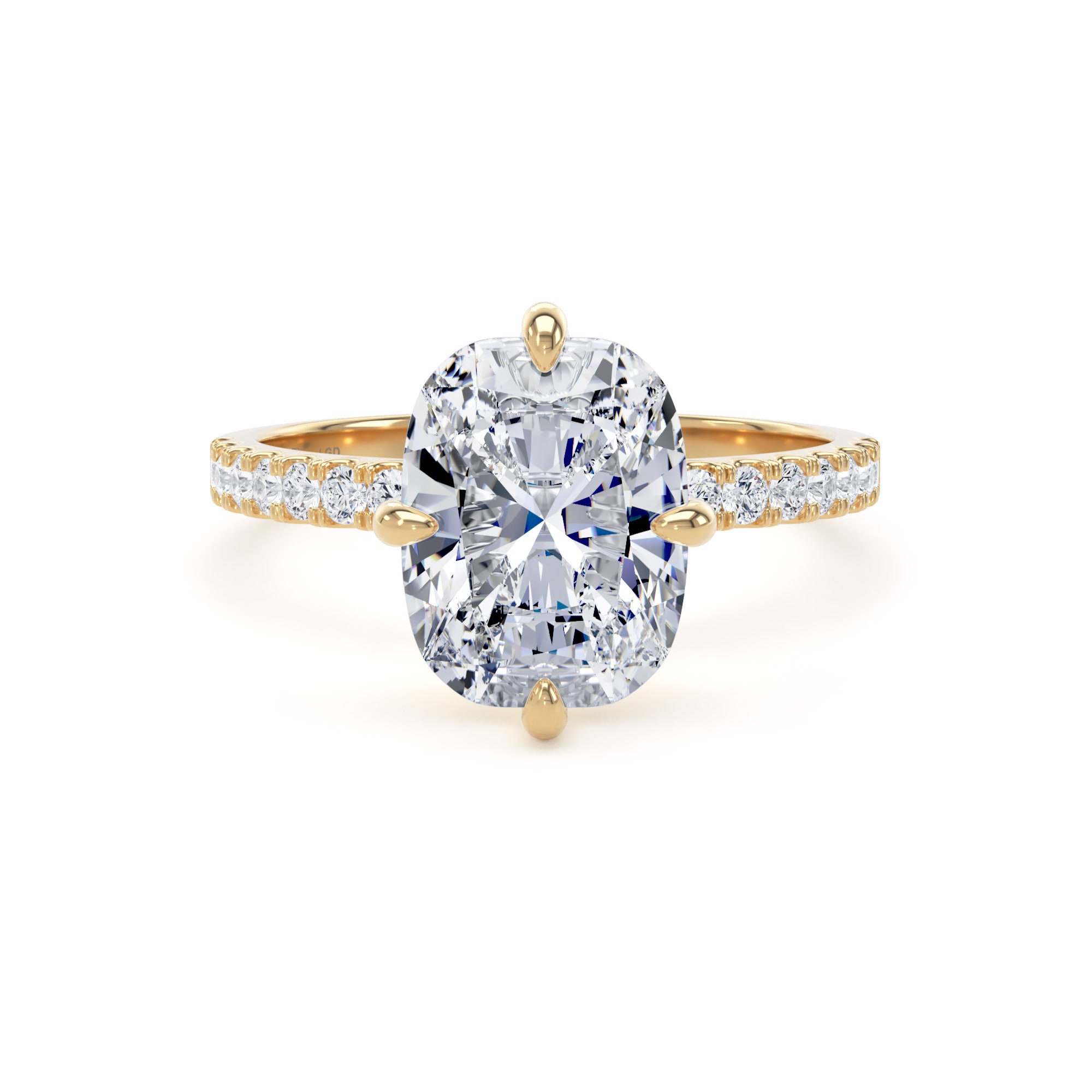 18ct Yellow Gold Compass Set 3.25cttw Cushion Lab Grown Diamond Set Shoulder Solitaire Engagement Ring