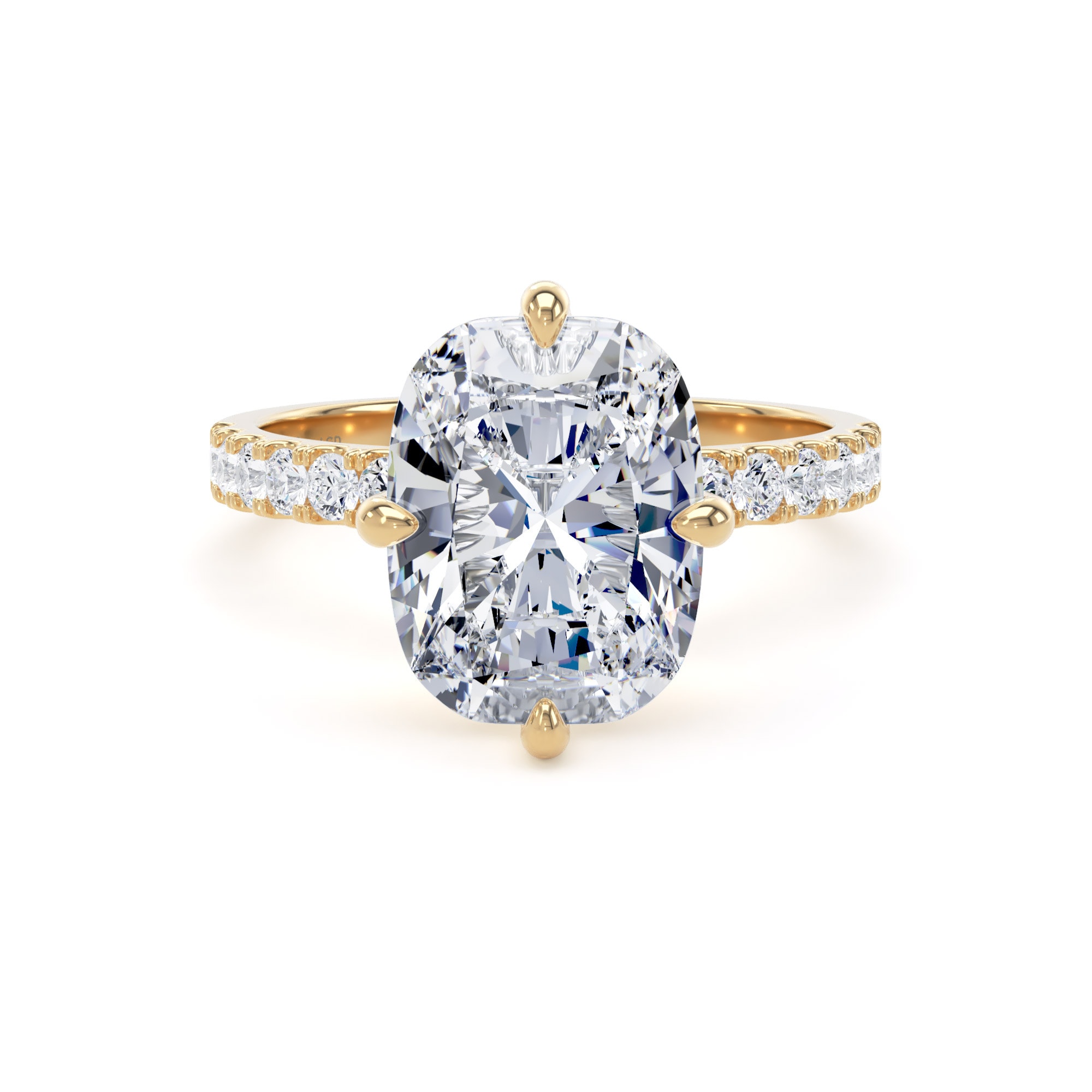 18ct Yellow Gold Compass Set 4.25cttw Cushion Lab Grown Diamond Set Shoulder Solitaire Engagement Ring