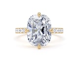 Goldsmiths 18ct Yellow Gold Compass Set 5.25cttw Cushion Lab Grown Diamond Set Shoulder Solitaire Engagement Ring - Ring Size G