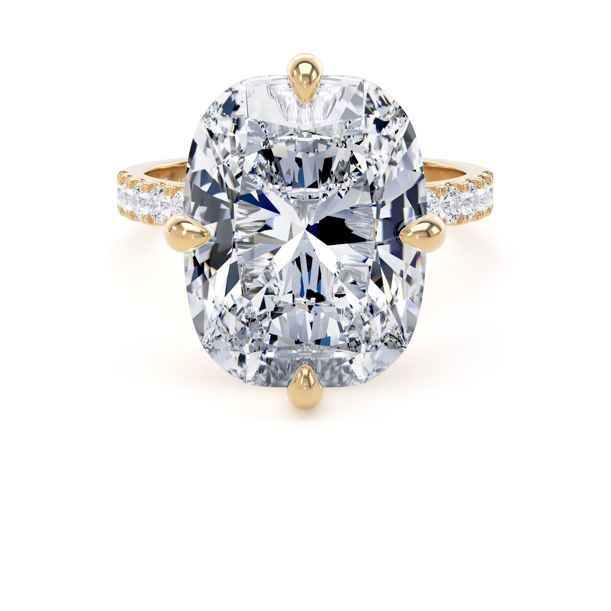 18ct Yellow Gold Compass Set 10.25cttw Cushion Lab Grown Diamond Set Shoulder Solitaire Engagement Ring