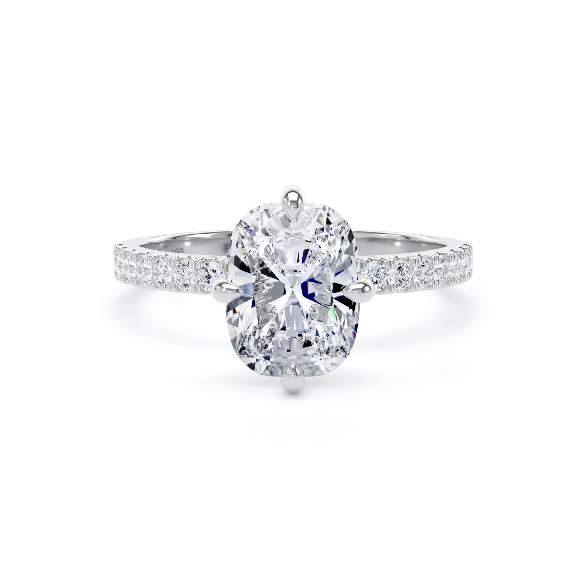 18ct White Gold Compass Set 2.20cttw Cushion Lab Grown Diamond Set Shoulder Solitaire Engagement Ring