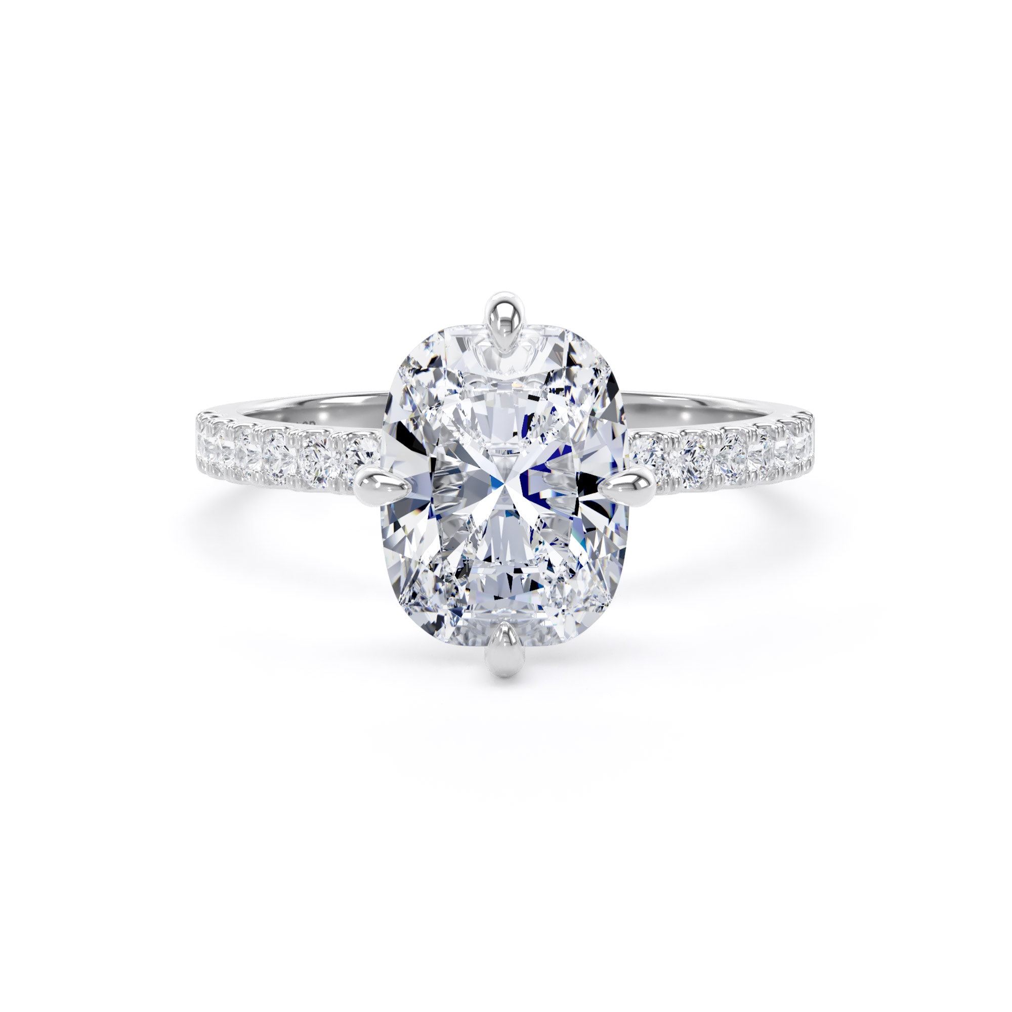 18ct White Gold Compass Set 2.70cttw Cushion Lab Grown Diamond Set Shoulder Solitaire Engagement Ring