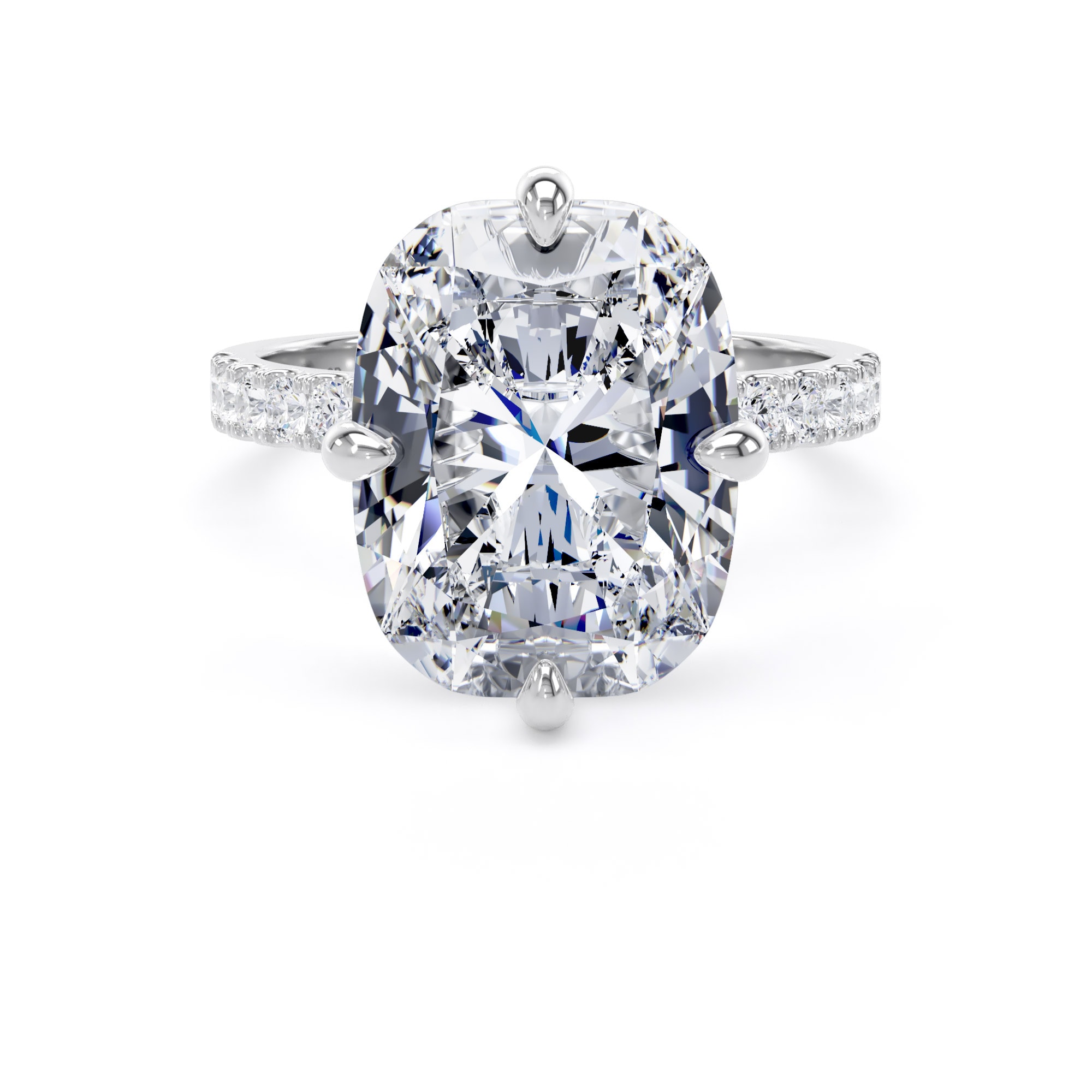 18ct White Gold Compass Set 7.25cttw Cushion Lab Grown Diamond Set Shoulder Solitaire Engagement Ring