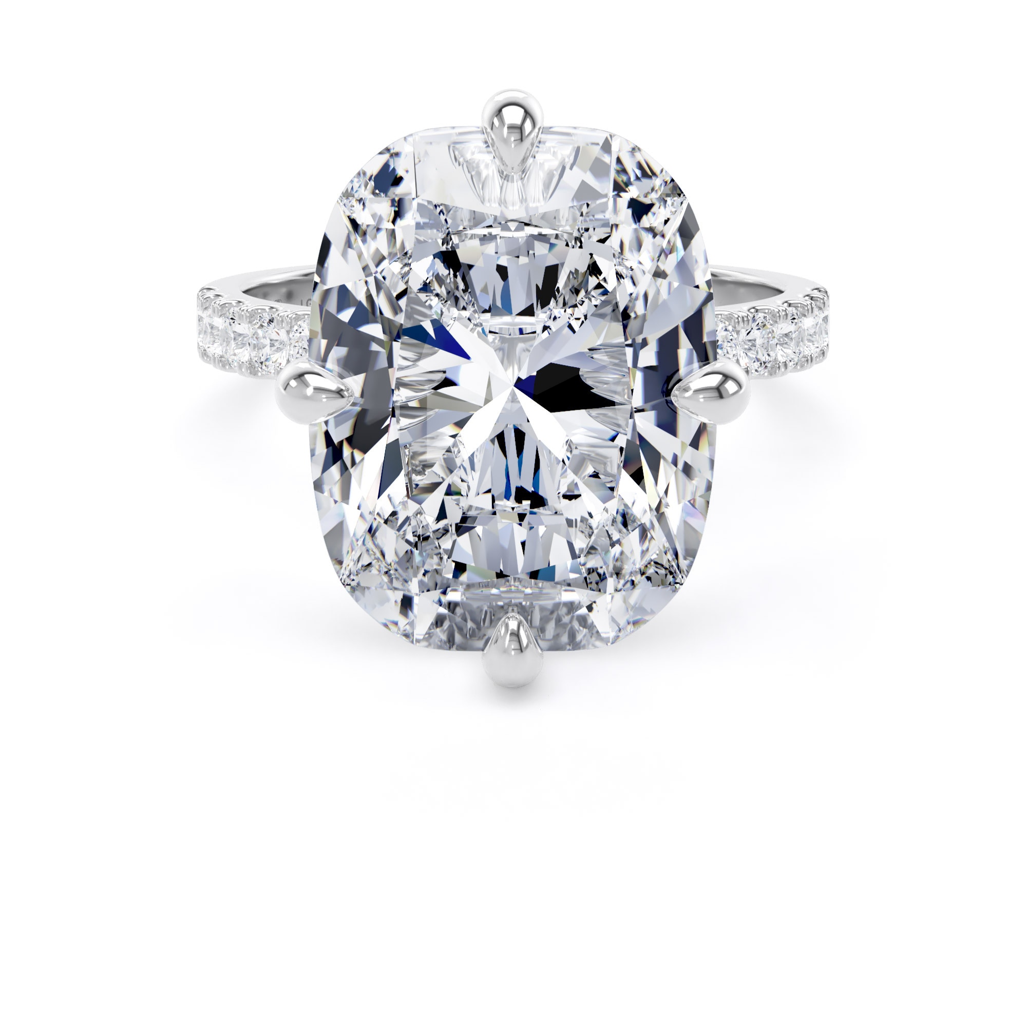 18ct White Gold Compass Set 10.25cttw Cushion Lab Grown Diamond Set Shoulder Solitaire Engagement Ring