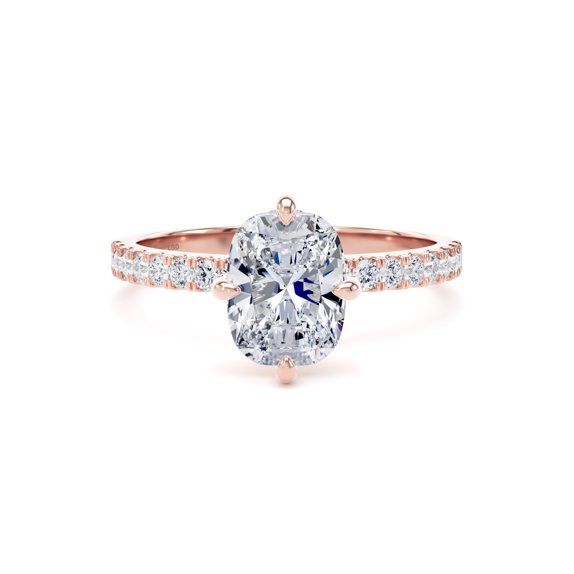 18ct Rose Gold Compass Set 1.70cttw Cushion Lab Grown Diamond Set Shoulder Solitaire Engagement Ring