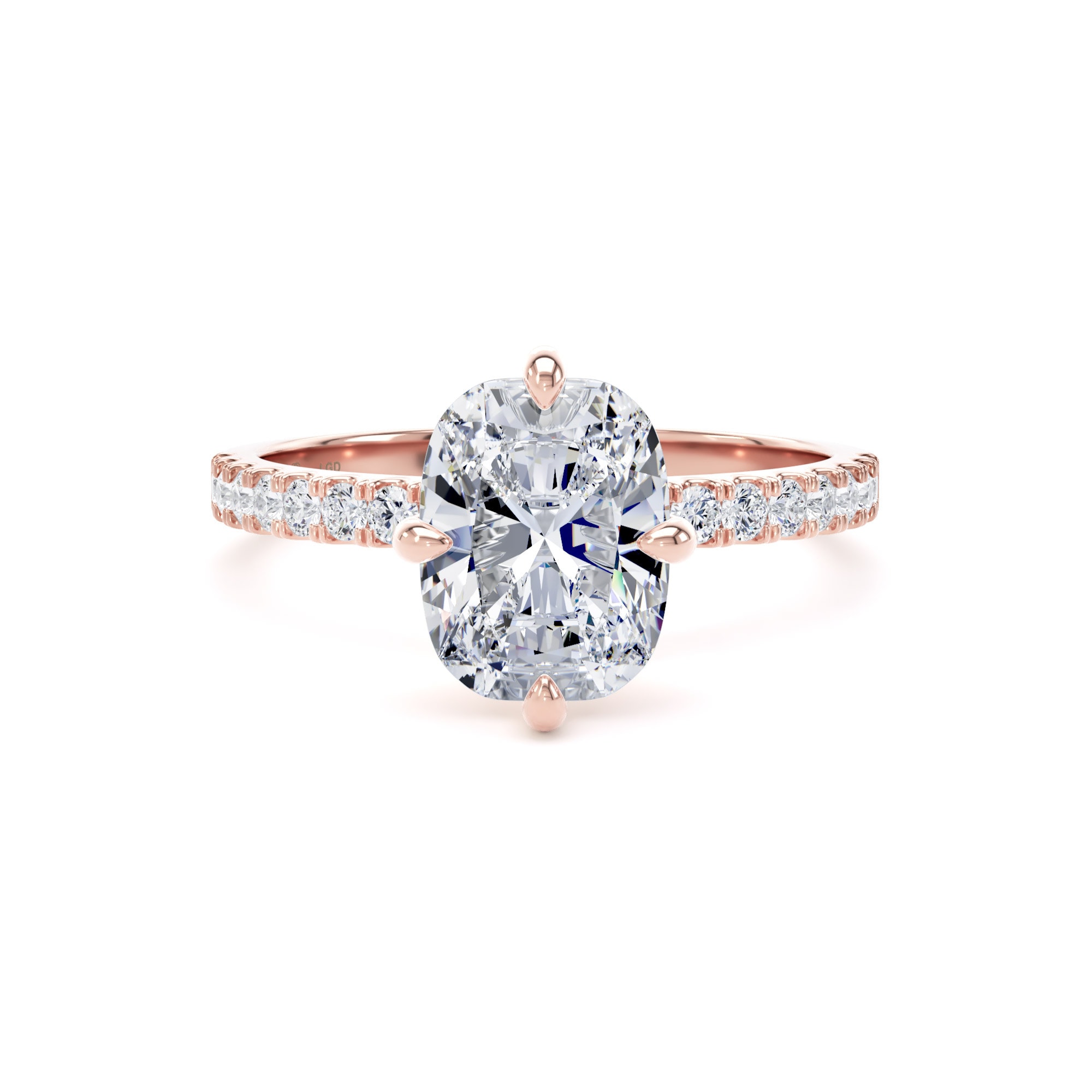 18ct Rose Gold Compass Set 2.20cttw Cushion Lab Grown Diamond Set Shoulder Solitaire Engagement Ring