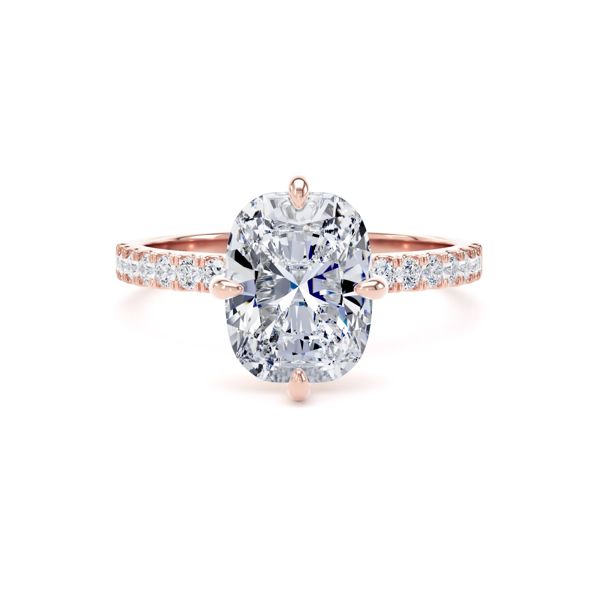 18ct Rose Gold Compass Set 2.70cttw Cushion Lab Grown Diamond Set Shoulder Solitaire Engagement Ring