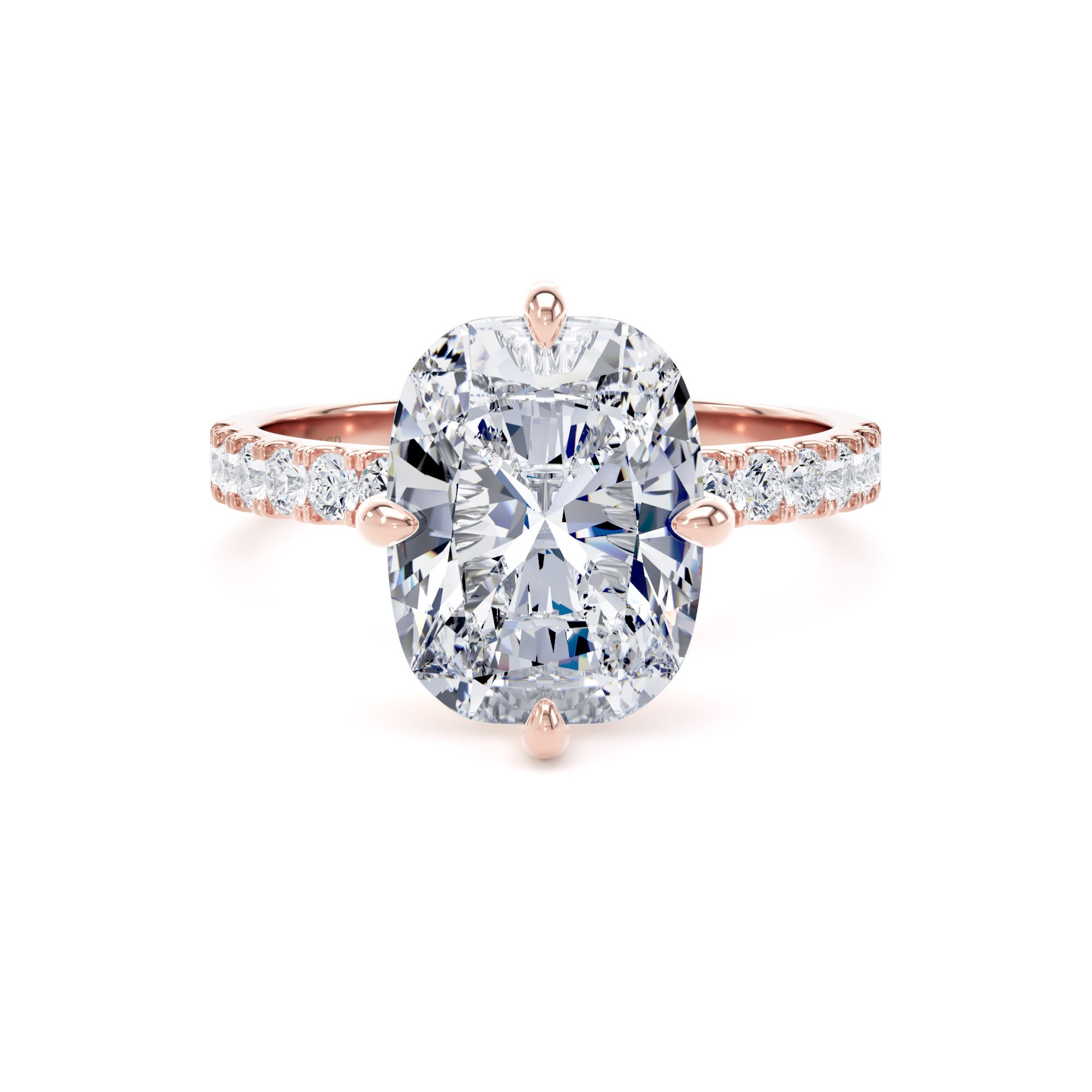 18ct Rose Gold Compass Set 4.25cttw Cushion Lab Grown Diamond Set Shoulder Solitaire Engagement Ring