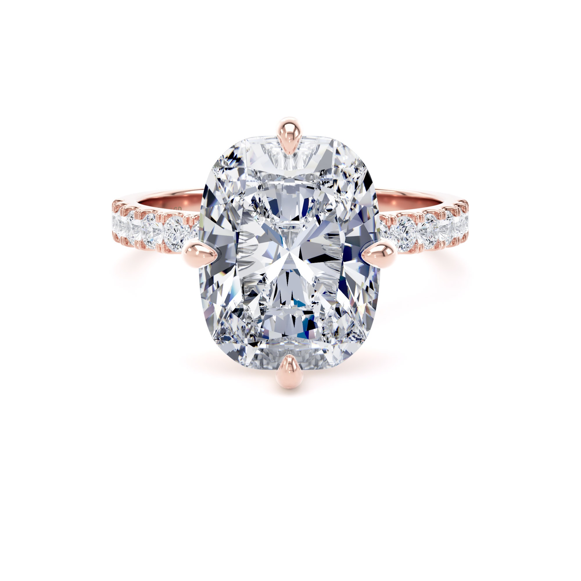 18ct Rose Gold Compass Set 5.25cttw Cushion Lab Grown Diamond Set Shoulder Solitaire Engagement Ring