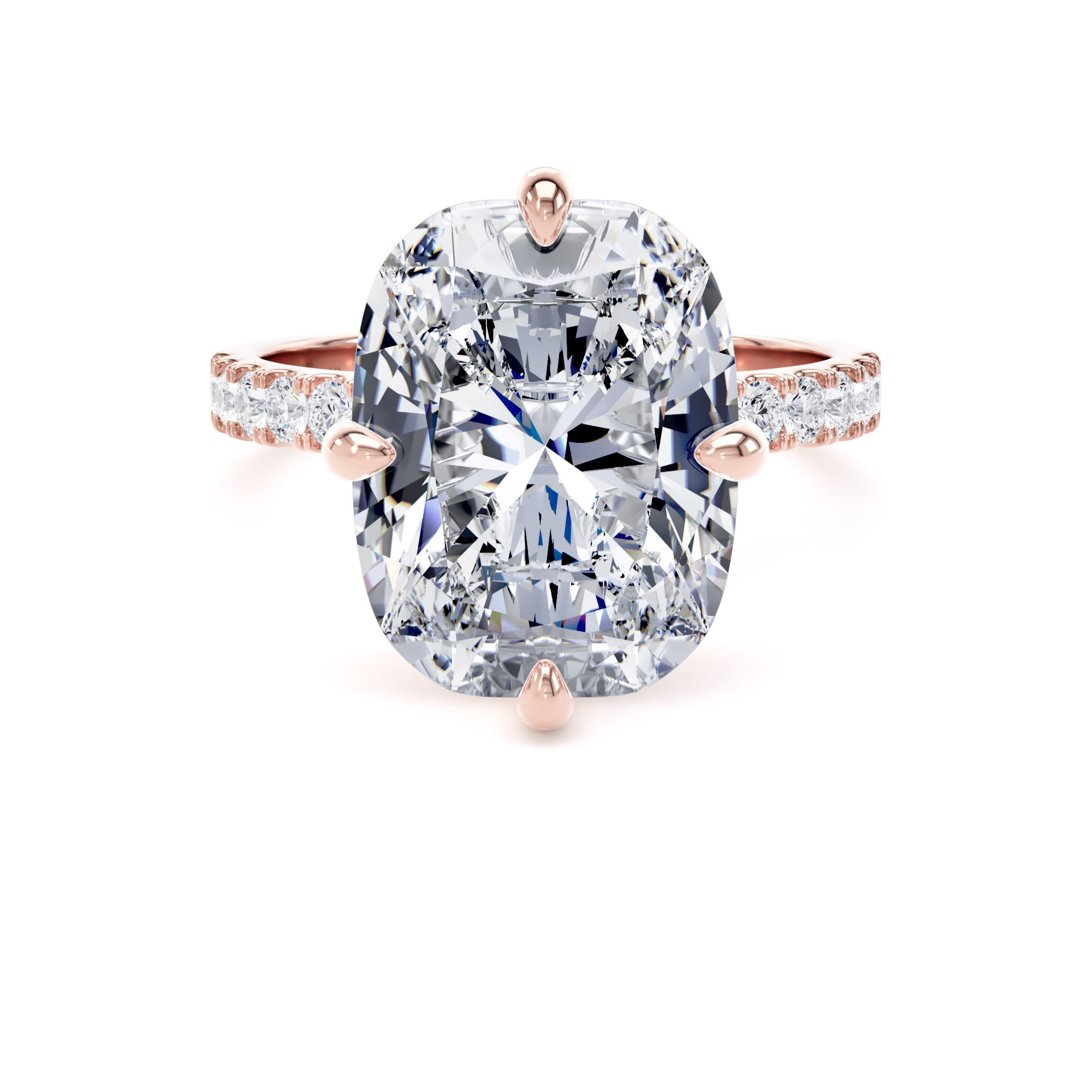 18ct Rose Gold Compass Set 7.25cttw Cushion Lab Grown Diamond Set Shoulder Solitaire Engagement Ring