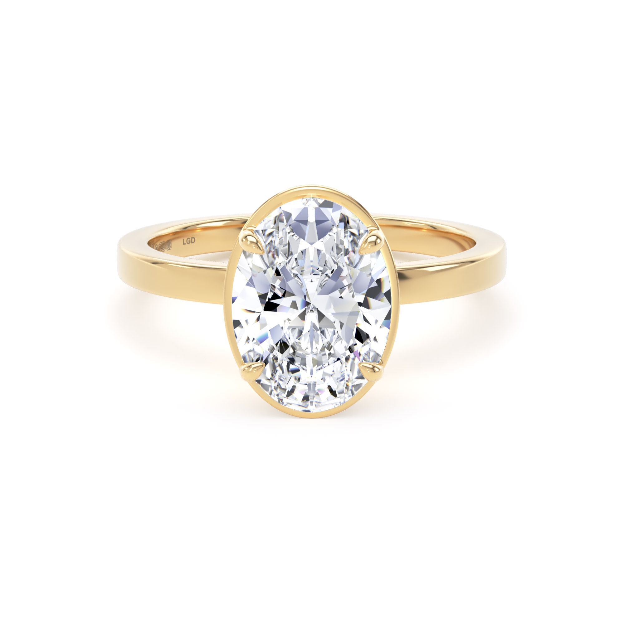 18ct Yellow Gold 2.13cttw Oval Cut Lab Grown Diamond Hidden Halo Solitaire Engagement Ring