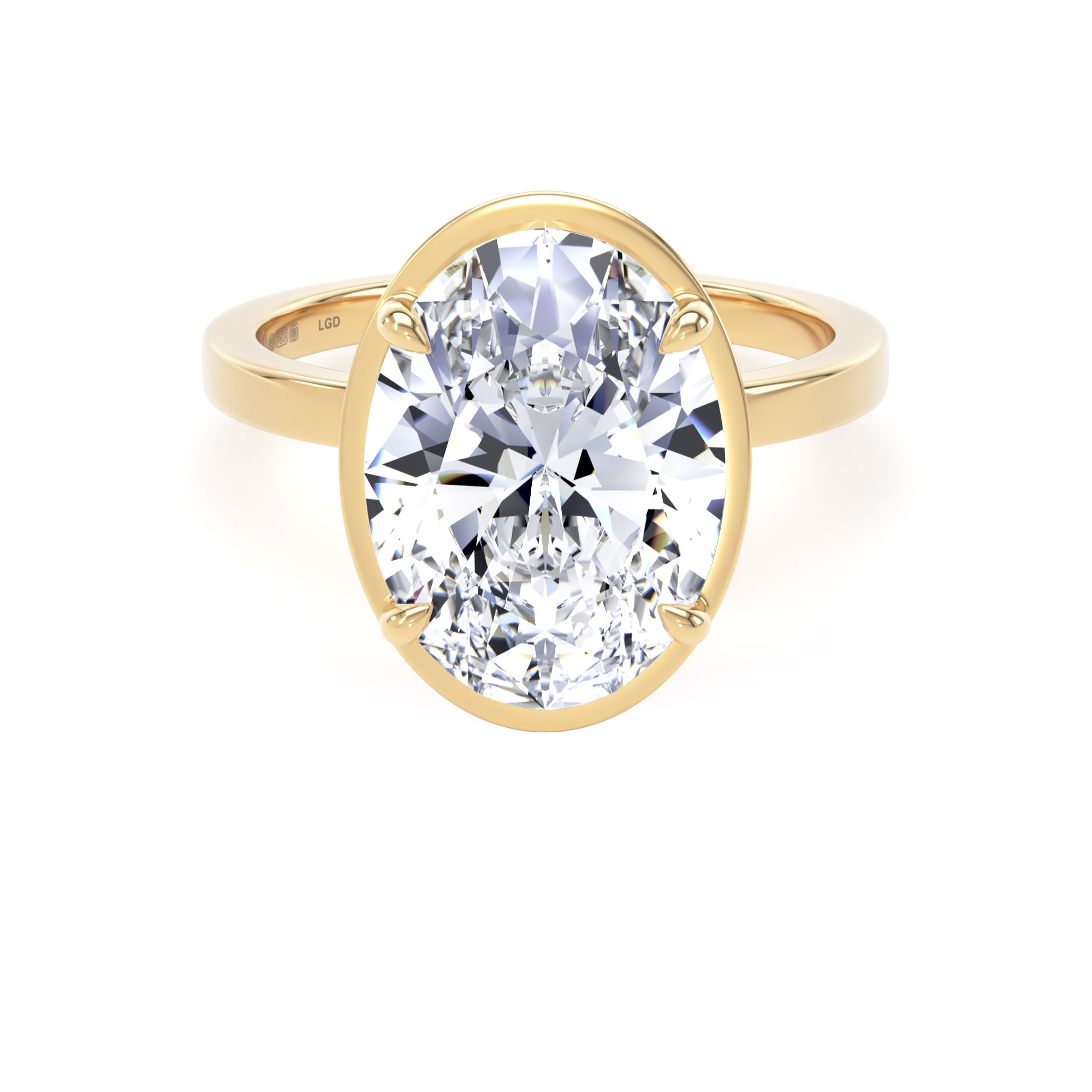 18ct Yellow Gold 4.17cttw Oval Cut Lab Grown Diamond Hidden Halo Solitaire Engagement Ring