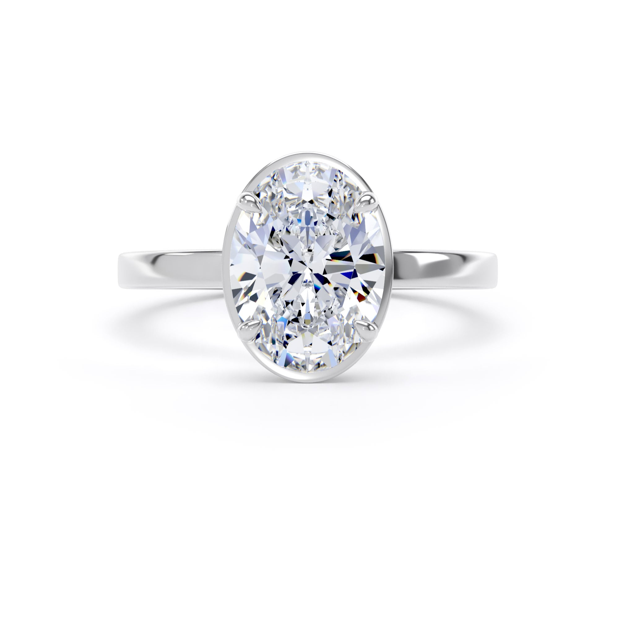 Goldsmiths 18ct White Gold 2.13cttw Oval Cut Lab Grown Diamond Hidden Halo Solitaire Engagement Ring - Ring Size M.5