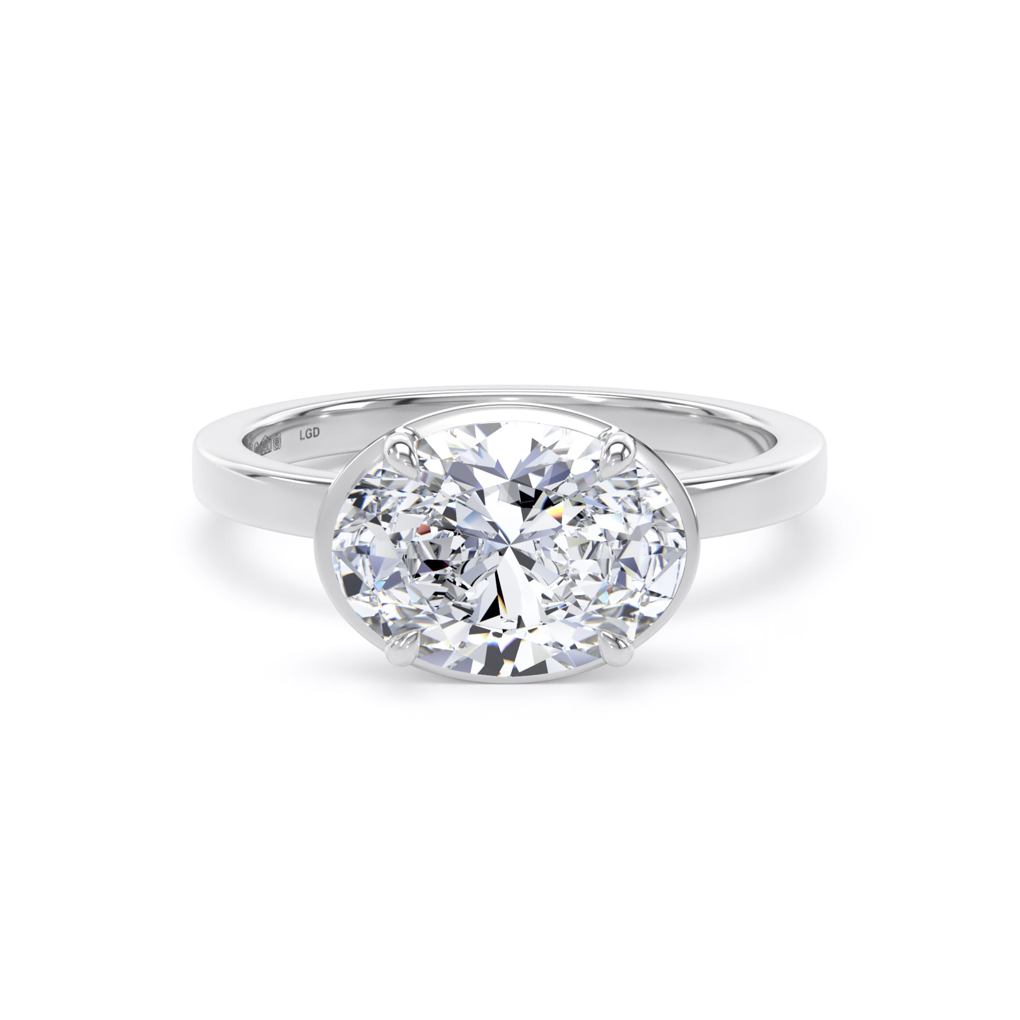 Platinum East-West 2.13cttw Oval Cut Lab Grown Diamond Hidden Halo Solitaire Engagement Ring