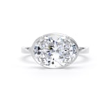 Goldsmiths Platinum East-West 3.15cttw Oval Cut Lab Grown Diamond Hidden Halo Solitaire Engagement Ring - Ring Size I