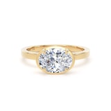 Goldsmiths 18ct Yellow Gold East-West 1.62cttw Oval Cut Lab Grown Diamond Hidden Halo Solitaire Engagement Ring - Ring Size L.5