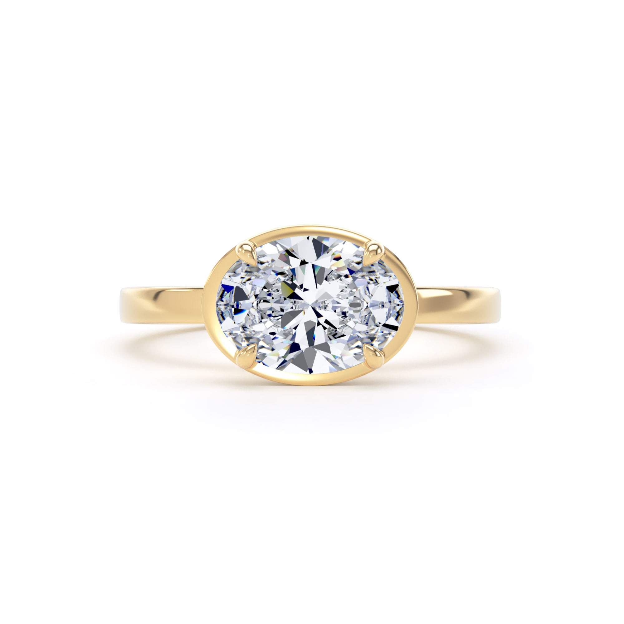 Goldsmiths 18ct Yellow Gold East-West 1.62cttw Oval Cut Lab Grown Diamond Hidden Halo Solitaire Engagement Ring - Ring Size M Goldsmiths 18ct Yellow Gold East-West 1.62cttw Oval Cut Lab Grown Diamond Hidden Halo Solitaire Engagement Ring - Ring Size M