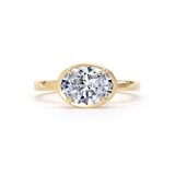 Goldsmiths 18ct Yellow Gold East-West 1.62cttw Oval Cut Lab Grown Diamond Hidden Halo Solitaire Engagement Ring - Ring Size L.5