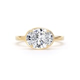 Goldsmiths 18ct Yellow Gold East-West 2.13cttw Oval Cut Lab Grown Diamond Hidden Halo Solitaire Engagement Ring - Ring Size P