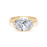 Goldsmiths 18ct Yellow Gold East-West 3.15cttw Oval Cut Lab Grown Diamond Hidden Halo Solitaire Engagement Ring - Ring Size N