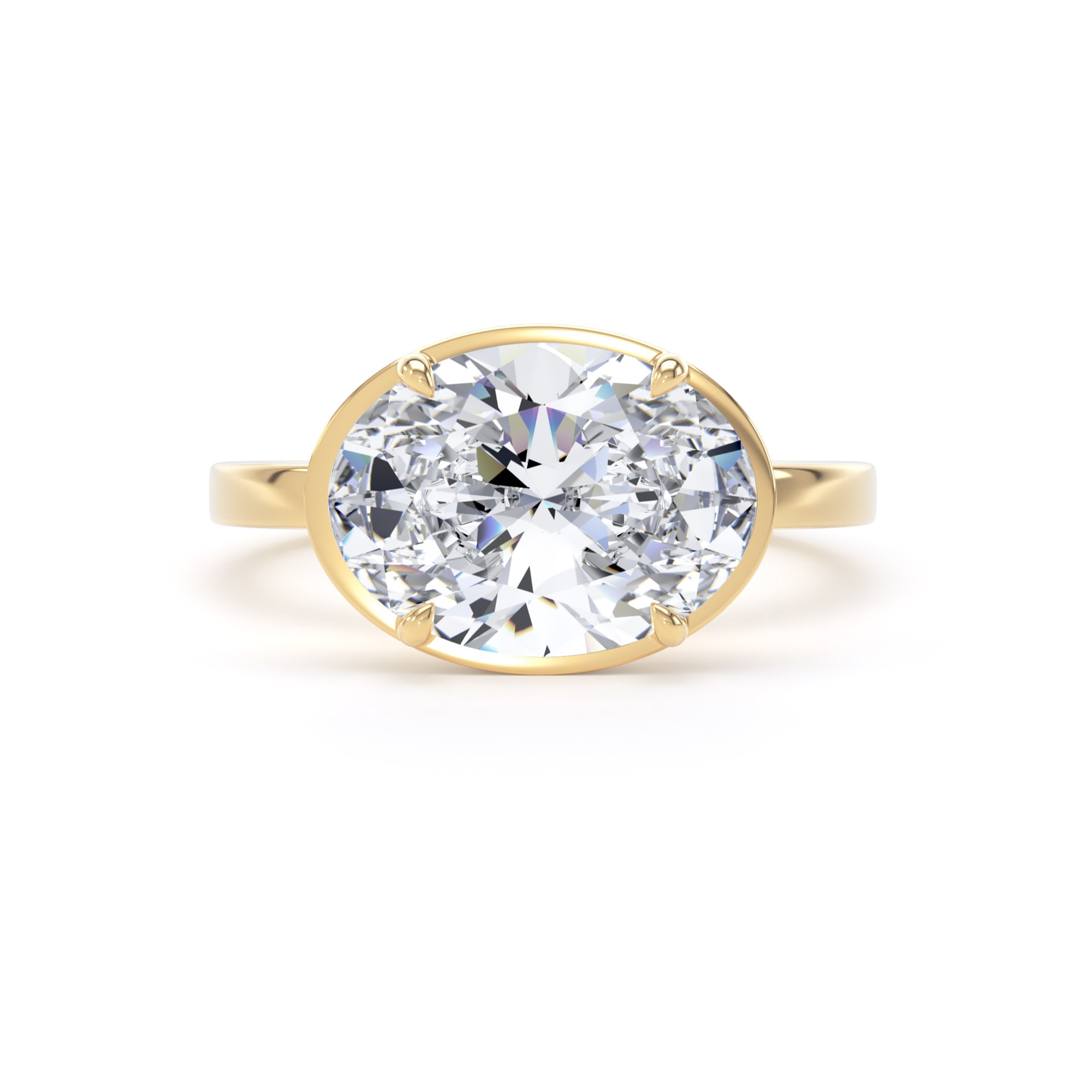 Goldsmiths 18ct Yellow Gold East-West 3.15cttw Oval Cut Lab Grown Diamond Hidden Halo Solitaire Engagement Ring - Ring Size S.5 Goldsmiths 18ct Yellow Gold East-West 3.15cttw Oval Cut Lab Grown Diamond Hidden Halo Solitaire Engagement Ring - Ring Size S.5