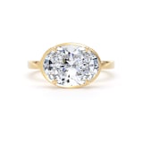 Goldsmiths 18ct Yellow Gold East-West 3.15cttw Oval Cut Lab Grown Diamond Hidden Halo Solitaire Engagement Ring - Ring Size N