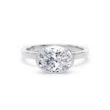 Goldsmiths 18ct White Gold East-West 1.62cttw Oval Cut Lab Grown Diamond Hidden Halo Solitaire Engagement Ring - Ring Size M