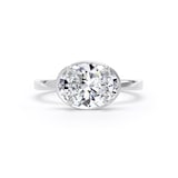 Goldsmiths 18ct White Gold East-West 2.13cttw Oval Cut Lab Grown Diamond Hidden Halo Solitaire Engagement Ring - Ring Size L
