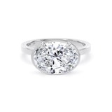 Goldsmiths 18ct White Gold East-West 3.15cttw Oval Cut Lab Grown Diamond Hidden Halo Solitaire Engagement Ring - Ring Size I