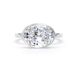 Goldsmiths 18ct White Gold East-West 3.15cttw Oval Cut Lab Grown Diamond Hidden Halo Solitaire Engagement Ring - Ring Size I
